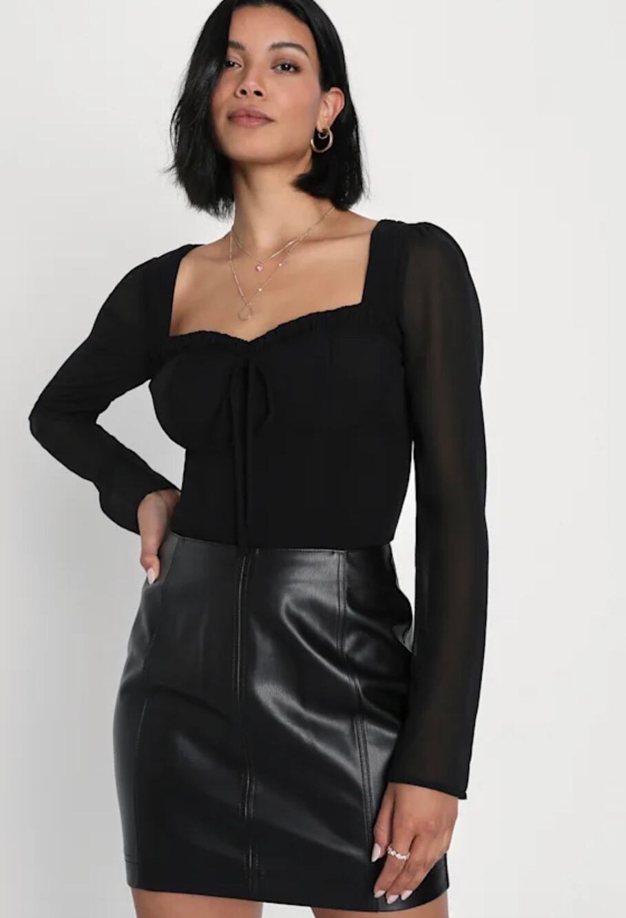 Free People Modern Femme Vegan Leather Mini Skirt Black High Waist Seamed Size 0